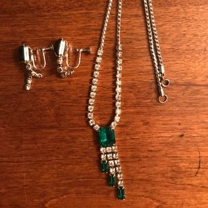 Vintage Rhinestone & Emerald Green Set